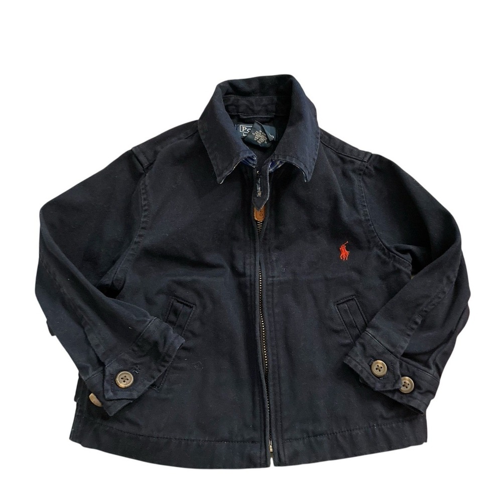 VTG Polo Ralph Lauren Harrington Jacket 2T Navy Loop Chin Strap Red Pony